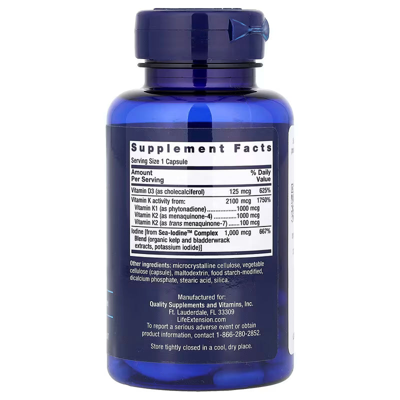 Life Extension Vitamins D and K with Sea-Iodine™ - 60 Capsules - Daily Nutritional Support