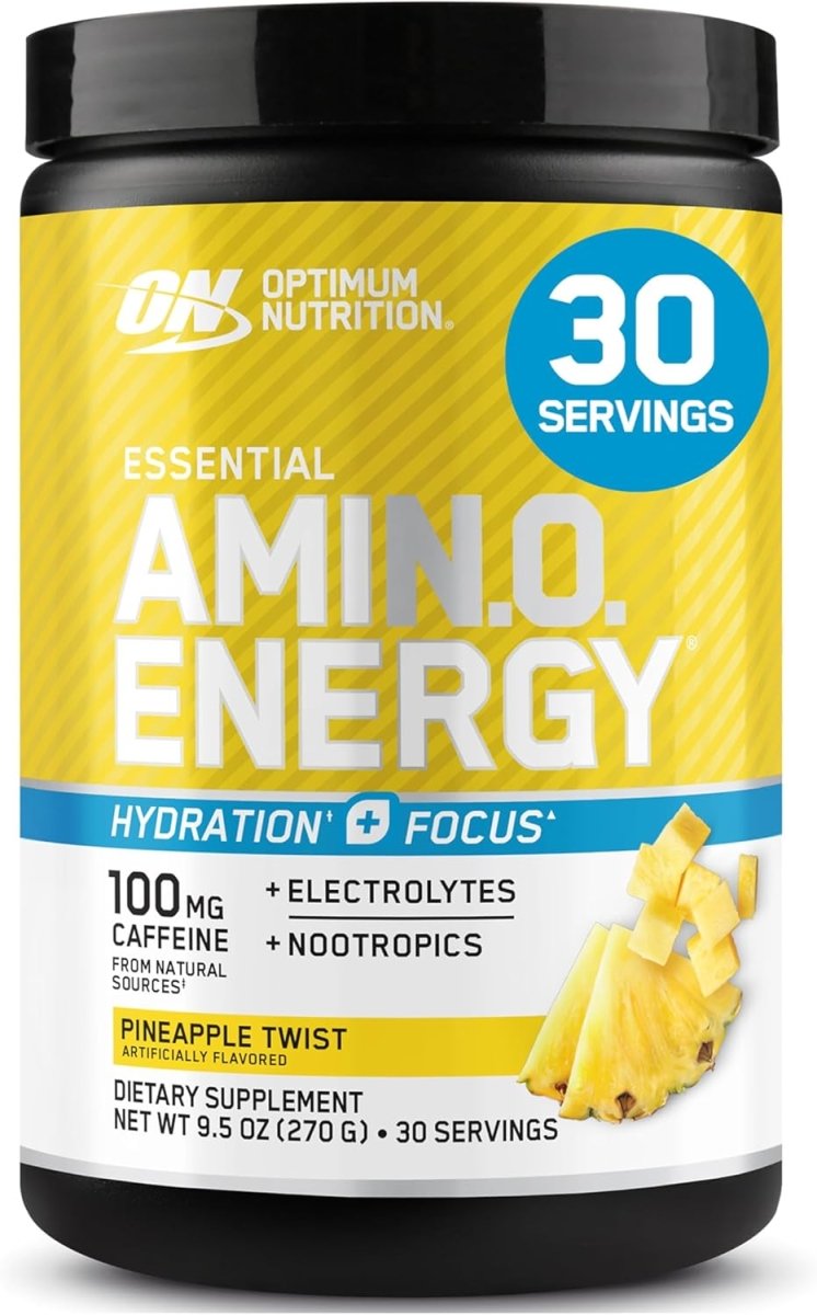 Optimum Nutrition Amino Energy Plus Electrolytes Powder – Pineapple Twist, 285g | 100mg Natural Caffeine, 5g Amino Acids, Zero Sugar Pre - Workout & Recovery Drink 30 Servings - END Nutrition