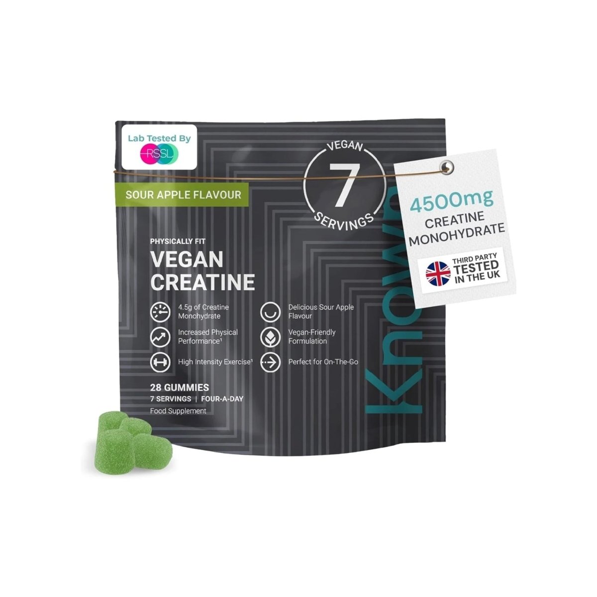 Known Vegan Creatine Gummies | 4500mg Creatine Monohydrate, Sour Apple, 28 Gummies - endnutrition.com