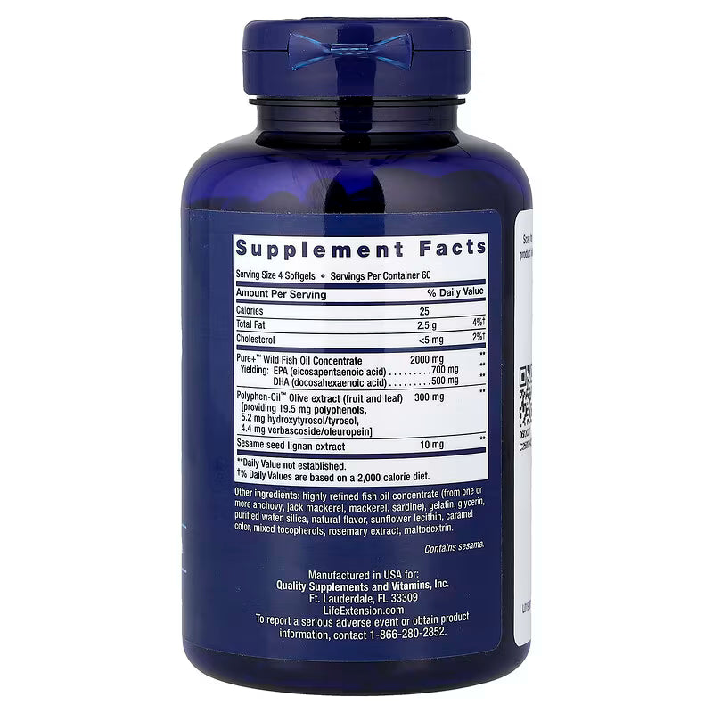 Life Extension Super Omega-3 EPA/DHA Fish Oil with Sesame Lignans & Olive Extract - 240 Softgels