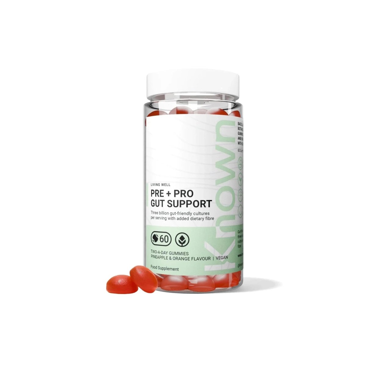 Known Pre+Pro Gut Support Gummies – 3 Billion CFU Bacillus Coagulans, Pineapple & Orange Flavour, Vegan Digestive & Immune Health – 60 Gummies - endnutrition.com