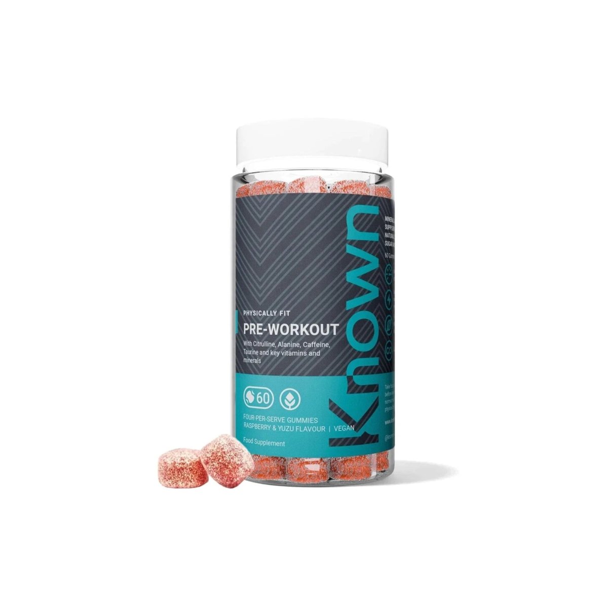 Known Pre-Workout Gummies Raspberry Yuzu–with 80mg Caffeine Energy & Performance Support Vegan Supplement - endnutrition.com