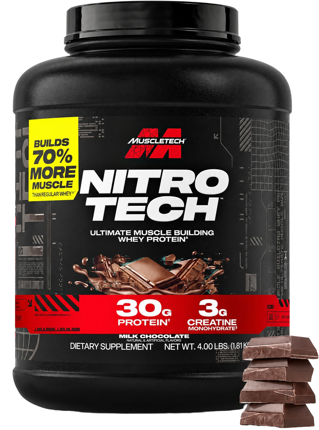 MuscleTech Nitro-Tech Whey Protein Isolate with Creatine-Milk Chocolate,4 lb