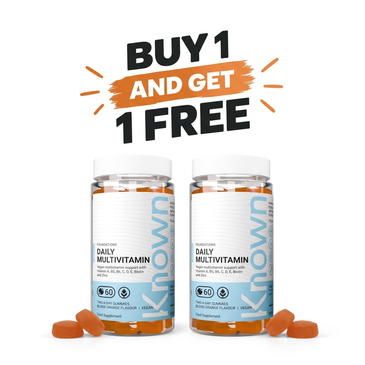 Known Daily Multivitamin Vegan Gummies – Natural Orange | A, C, D, E, B-Complex, Biotin & Zinc | Immune & Energy Support - endnutrition.com