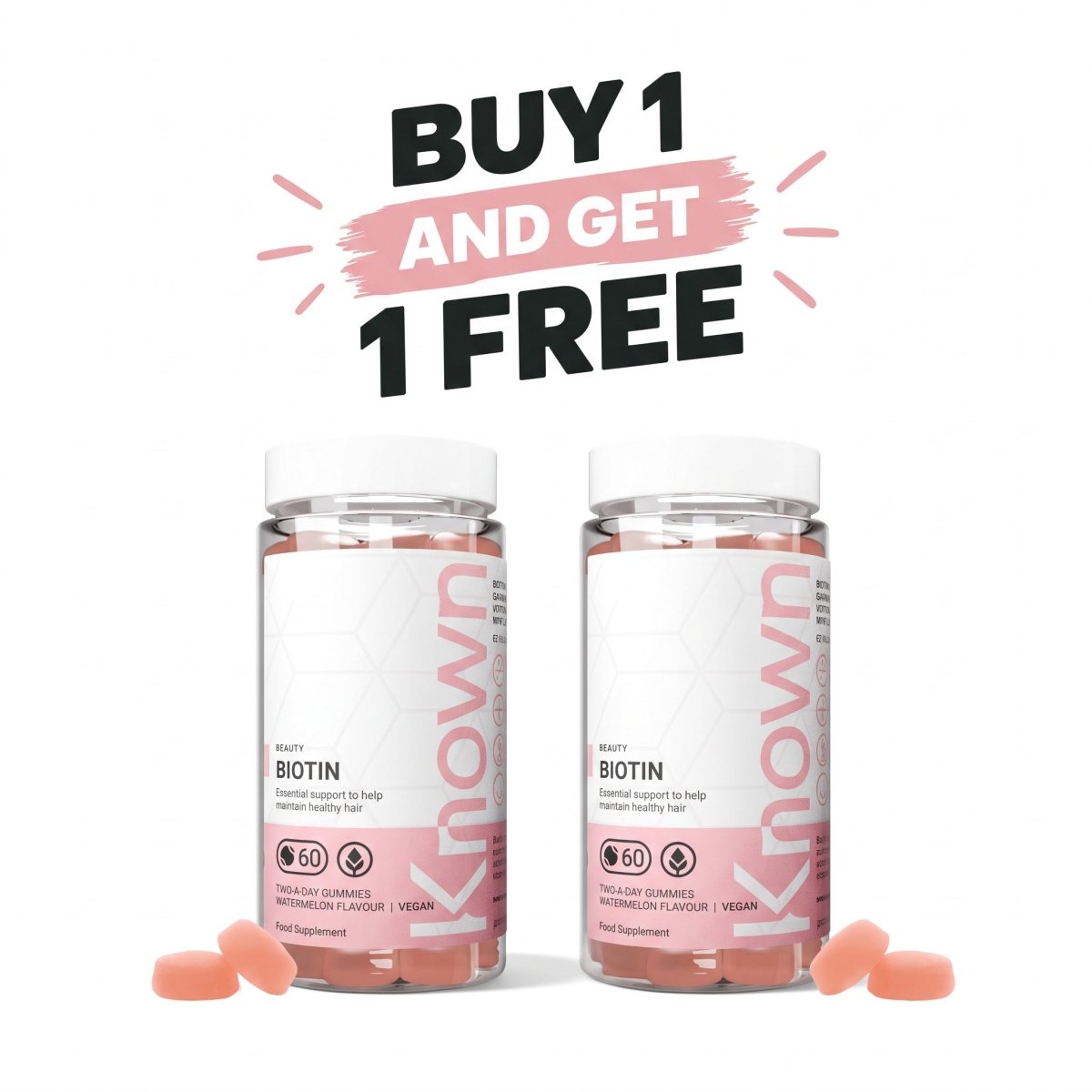 Known Biotin Gummies | Watermelon, 10,000µg Biotin | Vegan Gummies, Plant-based , Hair & Nail Support - endnutrition.com