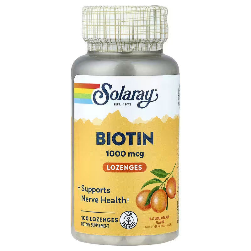 Solaray Biotin 1000 mcg Lozenges – Hair, Skin, Nails & Energy Support – With Vitamin A – Natural Orange Flavor – 100 Count