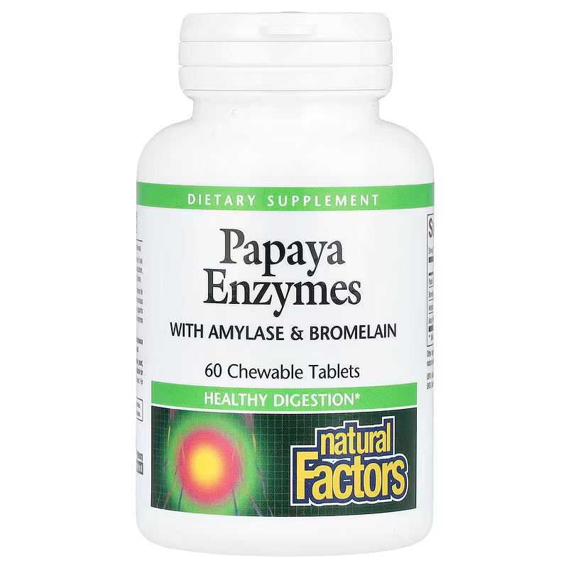 Natural Factors Papaya Enzymes with Amylase & Bromelain – 60 Chewable Tablets – Digestive Support & Nutrient Absorptio