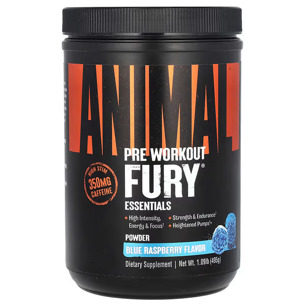 Universal Nutrition Animal Fury – Pre‑Workout Energy & Strength Formula – Citrulline, Beta‑Alanine, Caffeine – Blue Raspberry Powder – 495 g