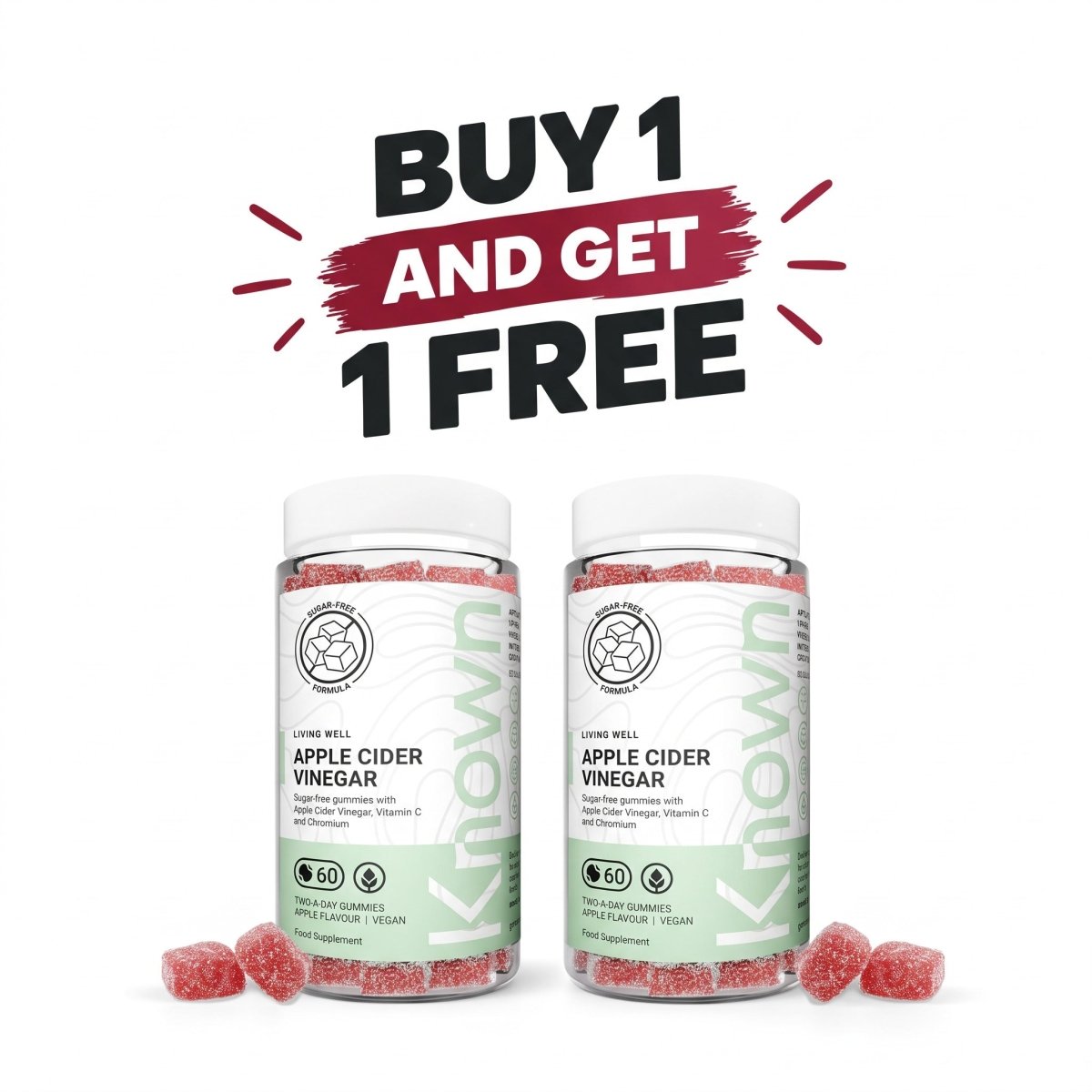 Known Apple Cider Vinegar Gummies – 1000mg ACV | Sugar-Free, Vegan & Halal-Friendly | Tangy Apple Flavour - endnutrition.com