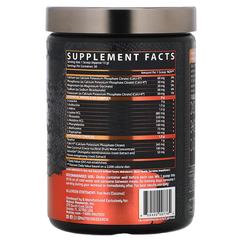 Nutrex Warrior EAA + Hydration – Blood Orange – Essential Amino Acids & Electrolytes – Muscle Recovery, Hydration & Performance – 390 g