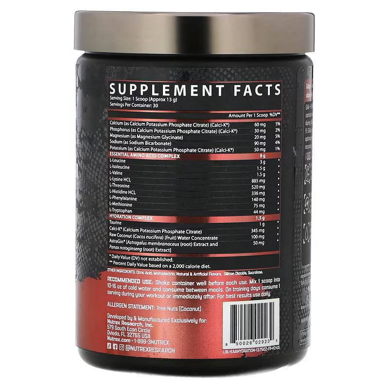 Nutrex Warrior EAA + Hydration – Fruit Punch – Essential Amino Acids & Electrolytes – Muscle Recovery, Hydration & Performance – 390 g