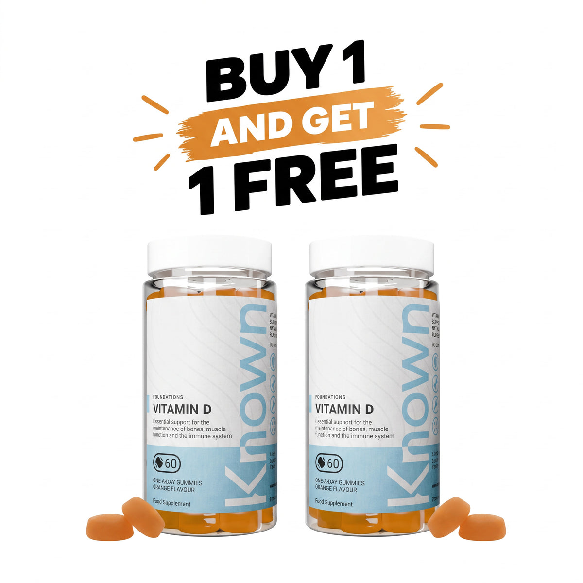 Suplemento de vitamina D en gomitas de naranja | Known Nutrition | Apoyo inmunitario y óseo