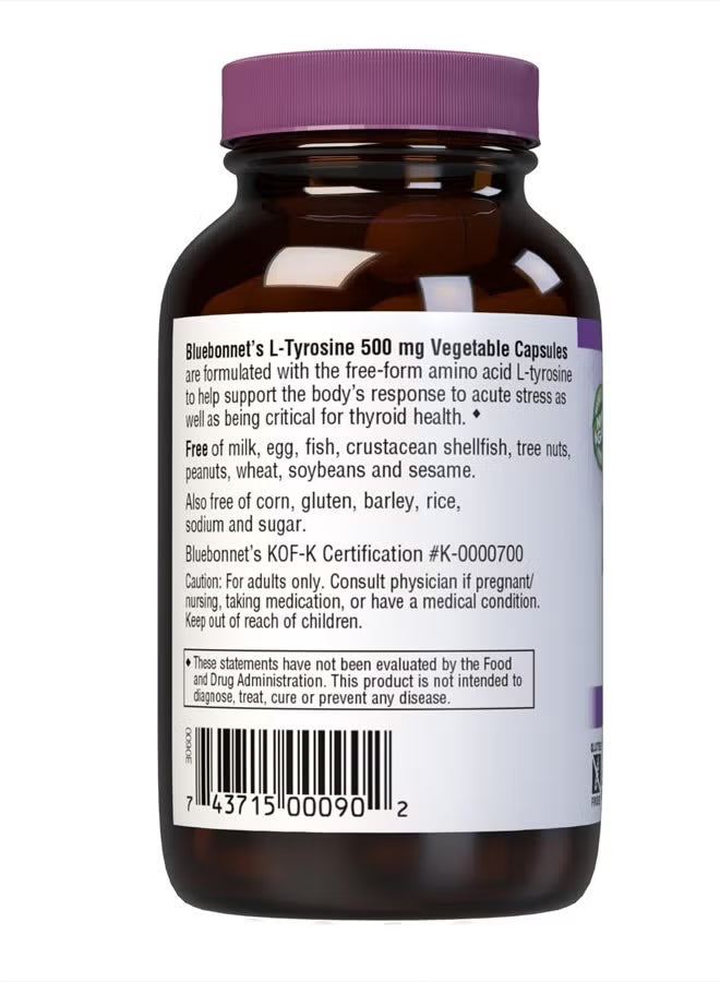 Bluebonnet L‑Tyrosine – 500 mg – 50 Vegetable Capsules – Stress, Focus & Cognitive Support - END Nutrition
