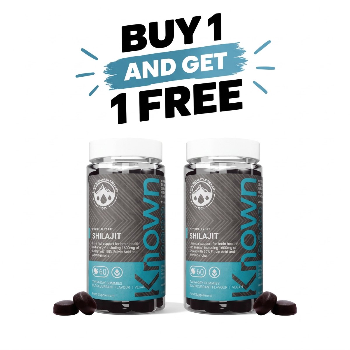 Known Shilajit Gummies 1600mg Blackcurrant Energy & Vitality Support Vegan Supplement - endnutrition.com