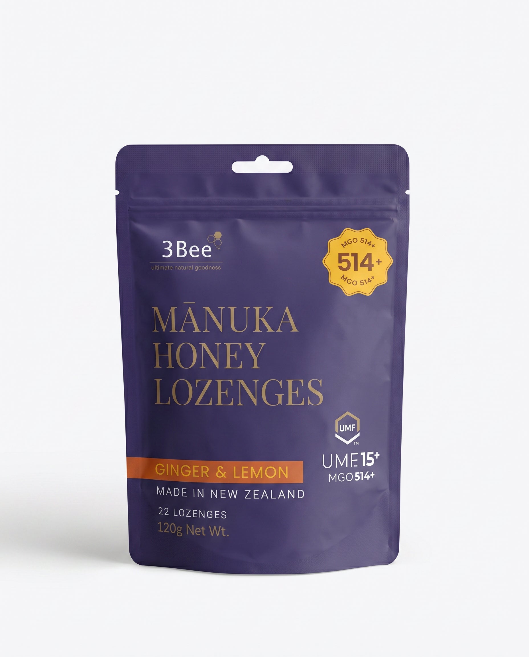 3BEE MHoney UMF15+ Lozenges – Ginger & Lemon, 120g – Manuka Honey UMF15+, Soothing Relief, Immunity Support