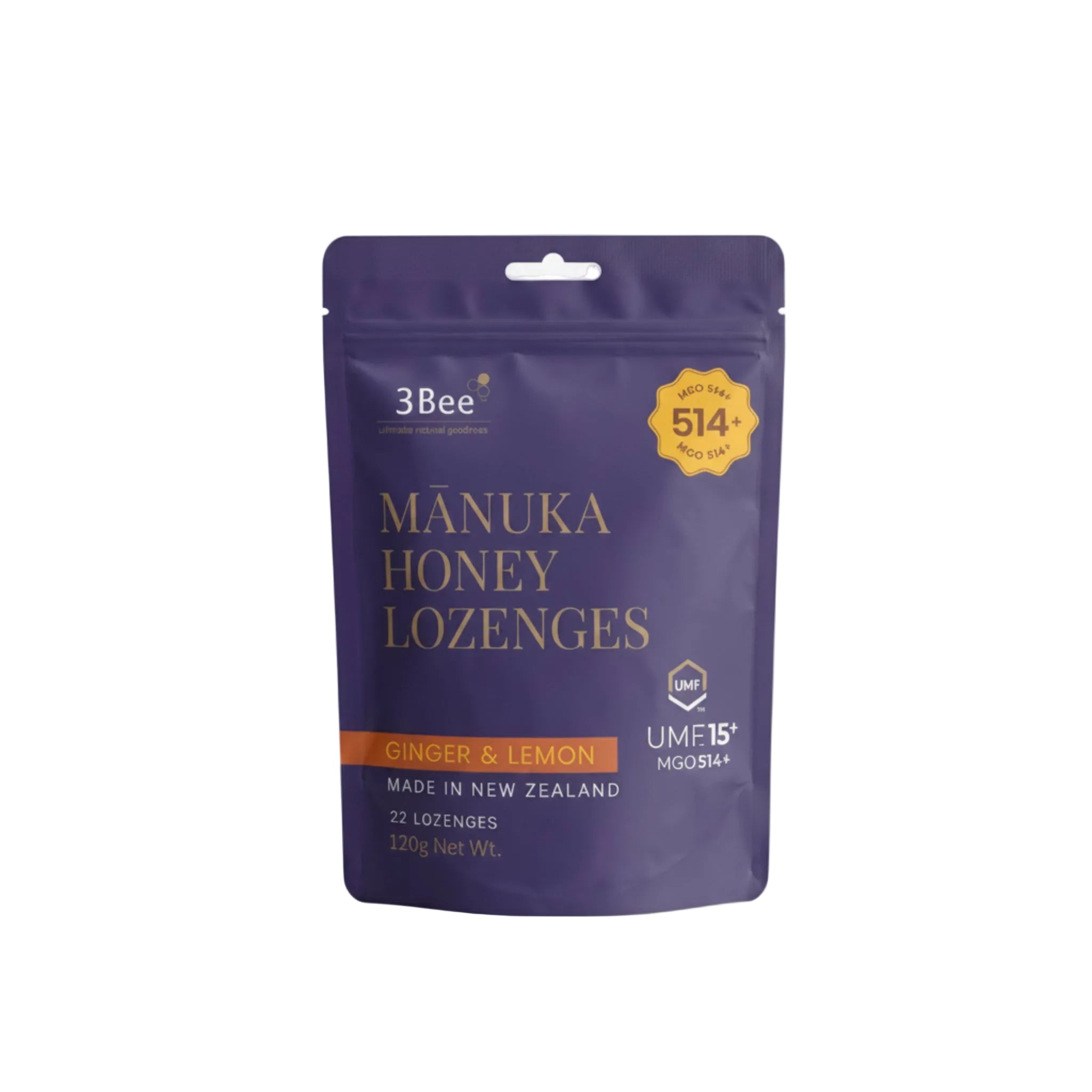 3BEE MHoney UMF15+ Lozenges – Ginger & Lemon, 120g – Manuka Honey UMF15+, Soothing Relief, Immunity Support - Endnutrition.com