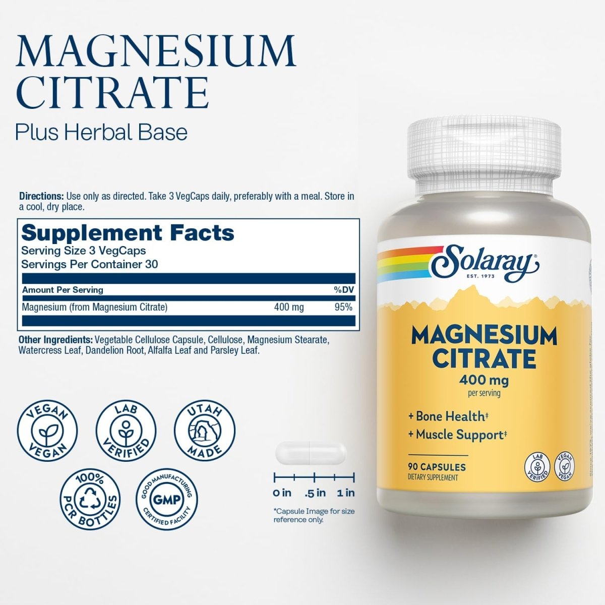 Solaray Magnesium Citrate 400 mg | Muscle Relaxation, Energy & Bone Support - END Nutrition
