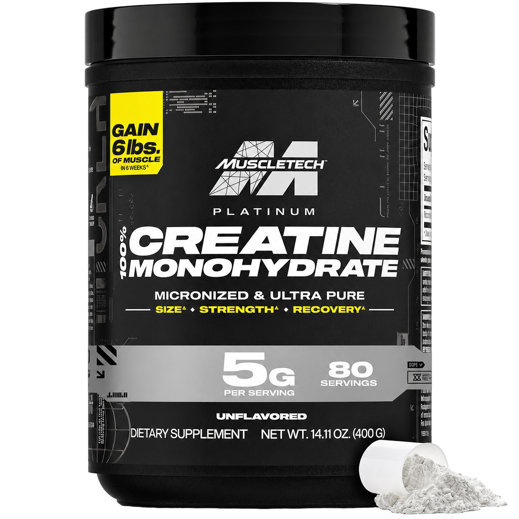 MuscleTech Platinum 100% Creatina Monohidratada en Polvo – Creatina Micronizada Pura para la Recuperación Muscular, Crecimiento Muscular, Aumento de Fuerza, Rendimiento Potente y Resistencia | Suplemento de Creatina Sin Sabor para Hombres y Mujeres | 400g