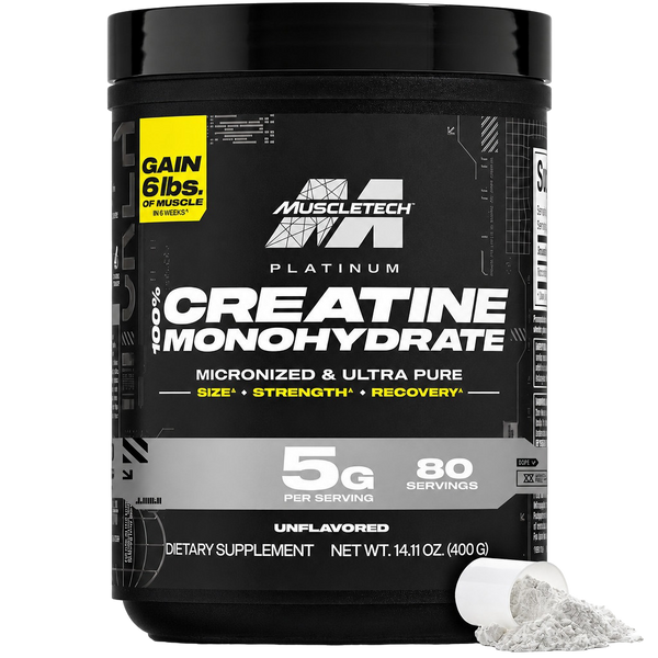 MuscleTech Platinum 100% Creatina Monohidratada en Polvo – Creatina Micronizada Pura para la Recuperación Muscular, Crecimiento Muscular, Aumento de Fuerza, Rendimiento Potente y Resistencia | Suplemento de Creatina Sin Sabor para Hombres y Mujeres | 400g