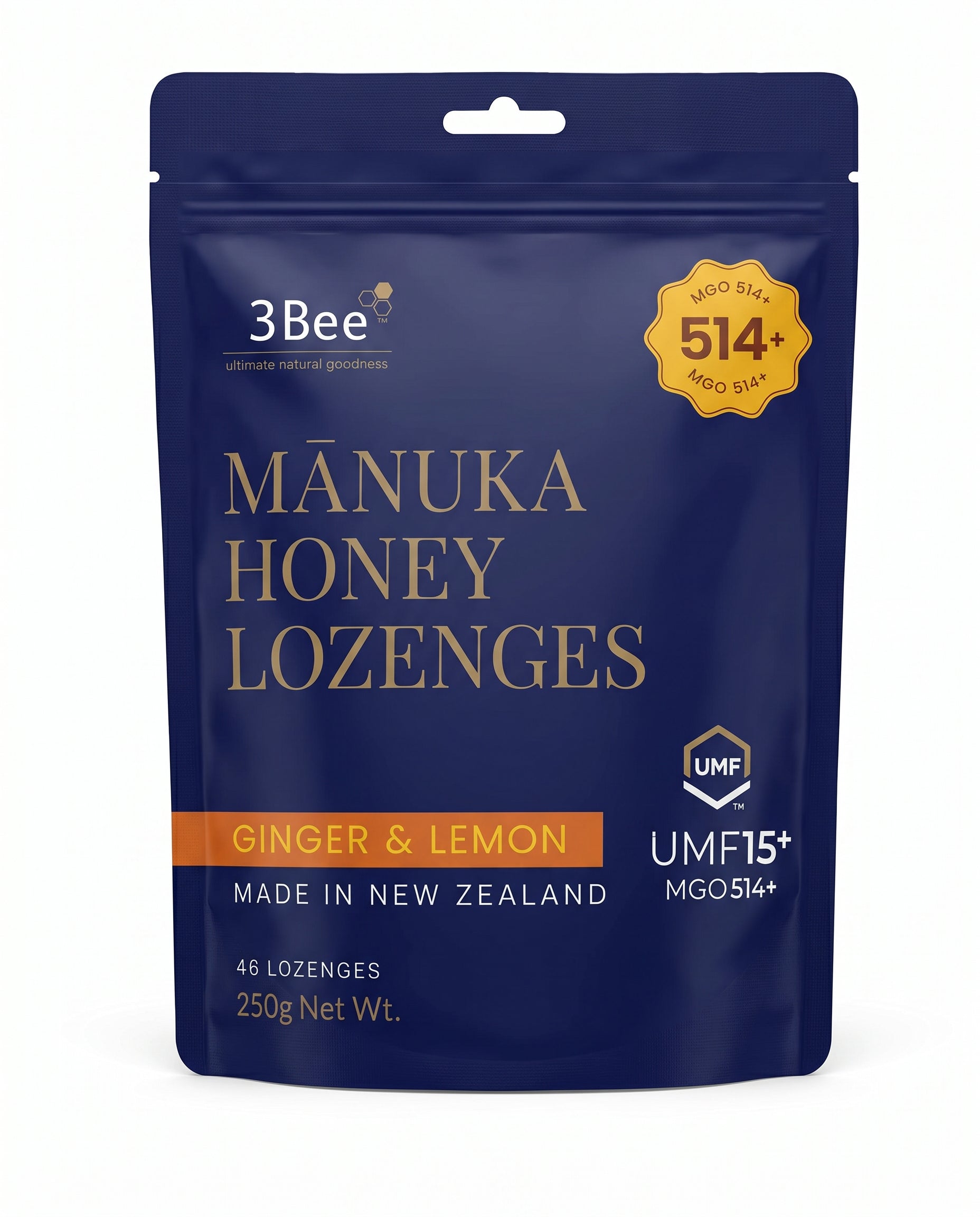 3BEE MHoney UMF15+ Lozenges – Ginger & Lemon, 250g – Manuka Honey UMF15+, Soothing Relief, Immunity Support