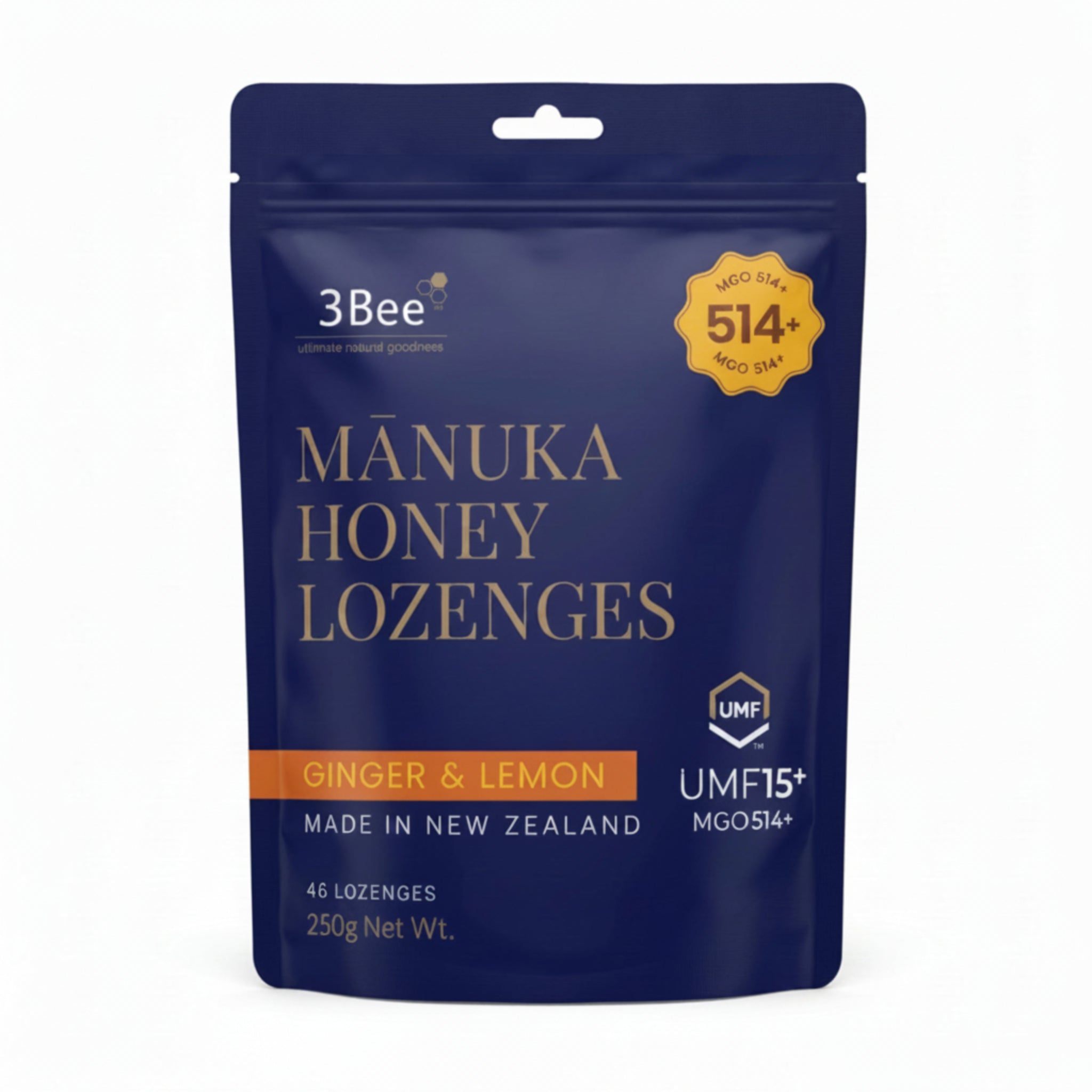 3BEE MHoney UMF15+ Lozenges – Ginger & Lemon, 250g – Manuka Honey UMF15+, Soothing Relief, Immunity Support - Endnutrition.com