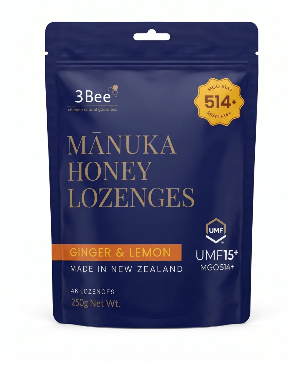 3BEE MHoney UMF15+ Lozenges – Ginger & Lemon, 250g – Manuka Honey UMF15+, Soothing Relief, Immunity Support - Endnutrition.com
