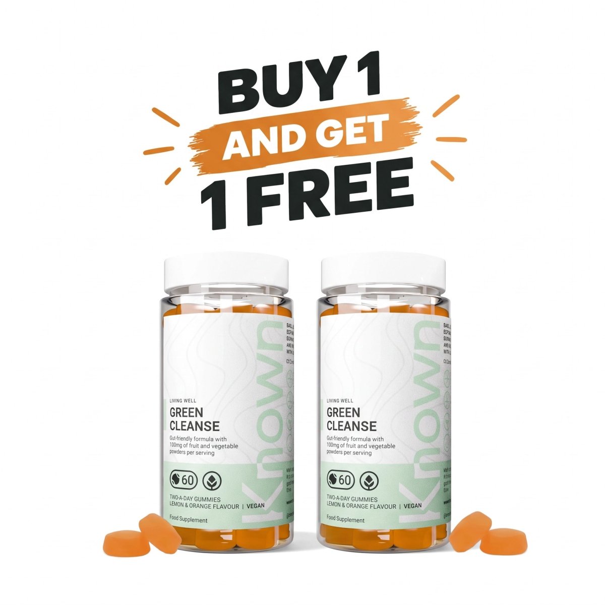 Known Green Cleanse Gummies Lemon Orange – Chlorella & Digestive Detox Support Vegan Supplement - endnutrition.com