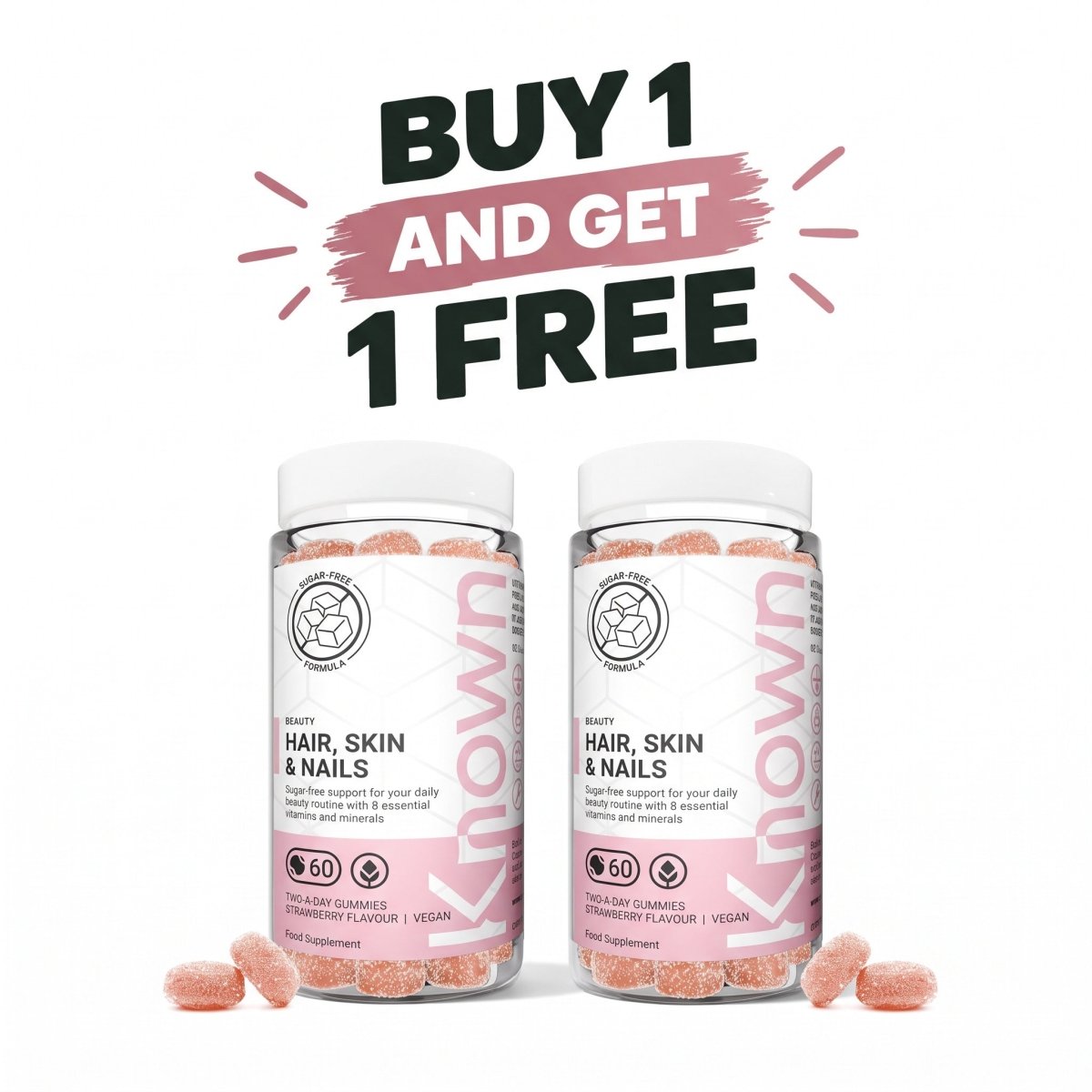 Known Hair Skin Nails Gummies Sugar Free – Biotin Collagen Support Multivitamin - endnutrition.com