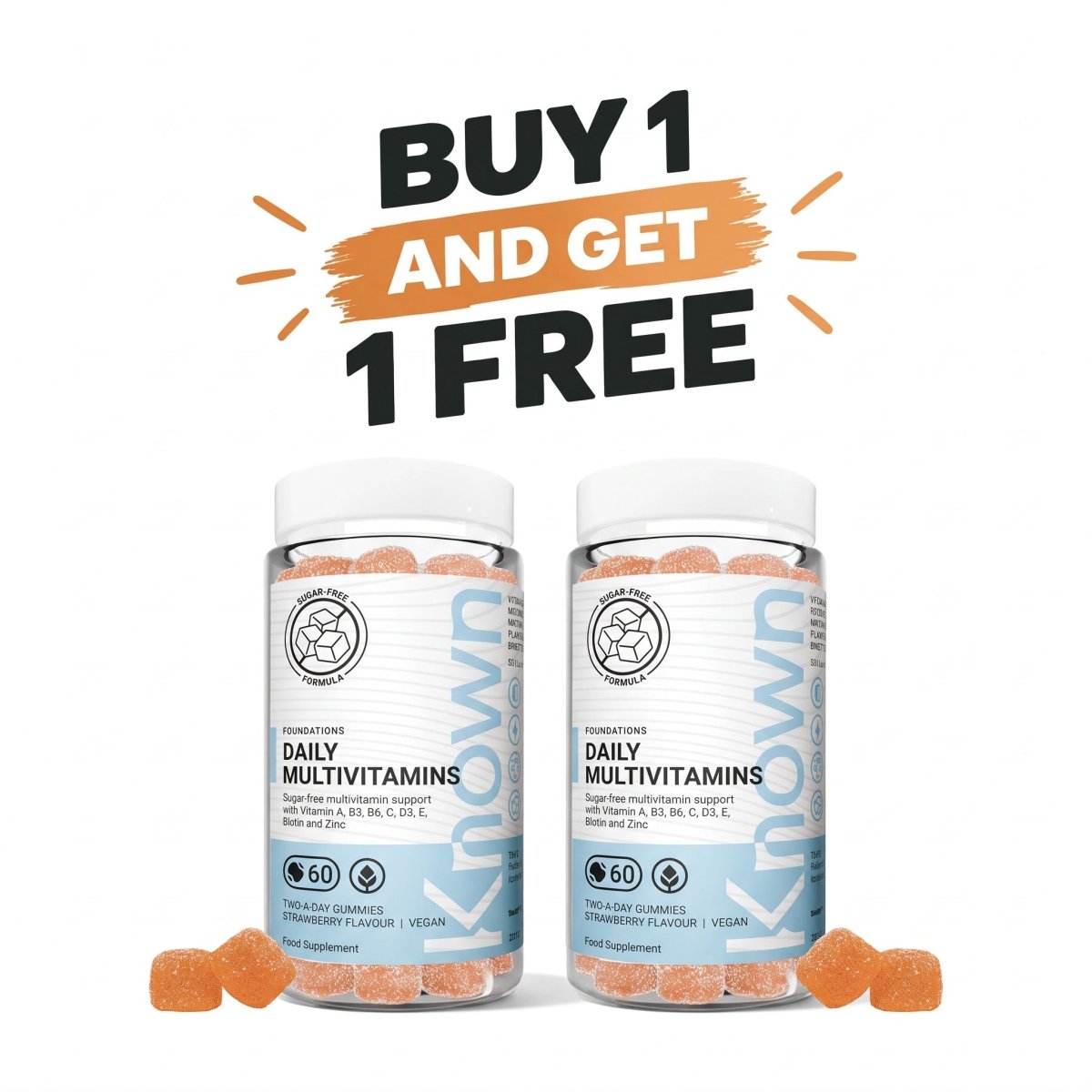 Known Daily Multivitamin Gummies Sugar Free – Vitamins A, C, D, E, B6, Biotin & Zinc Immune Support - endnutrition.com