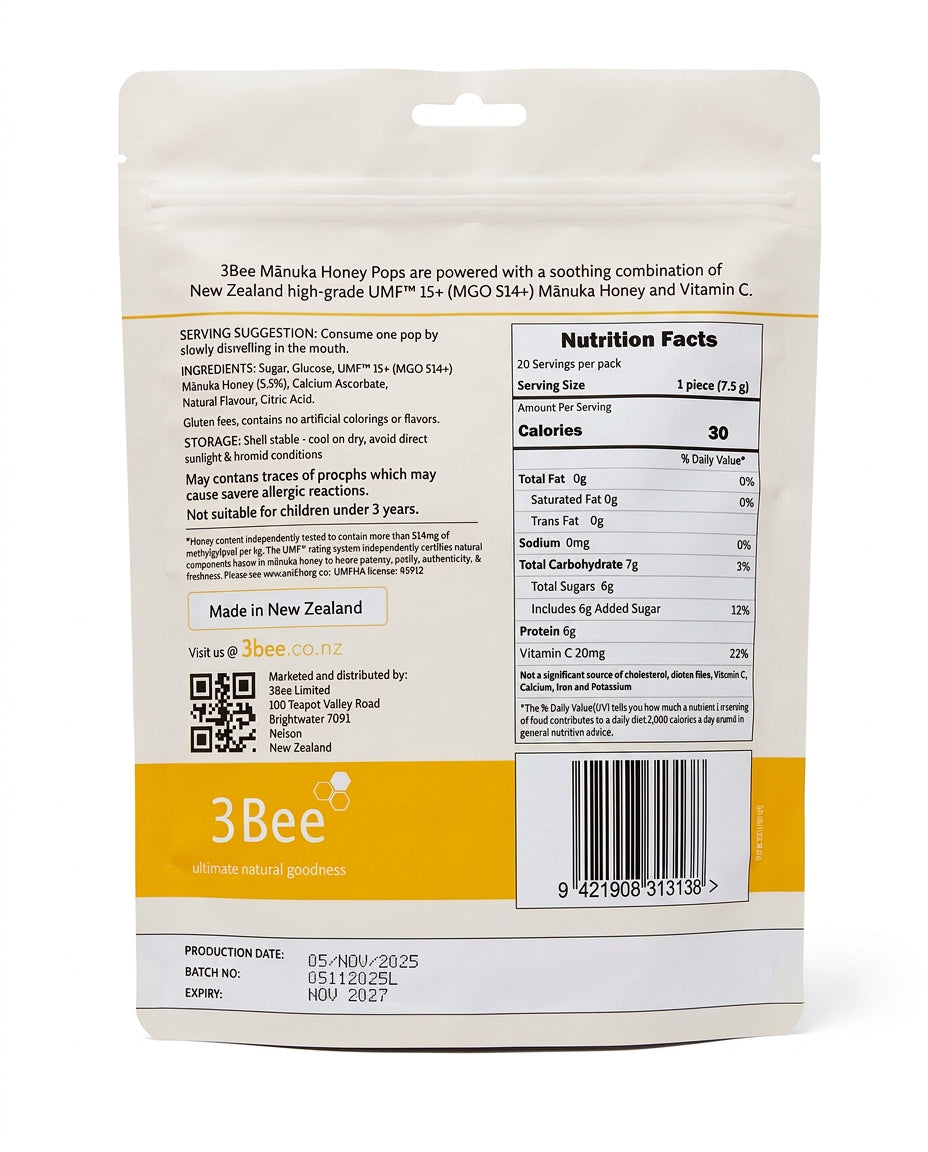 3BEE Manuka Honey UMF15+ Lemon Lollipops – 150g | END Nutrition