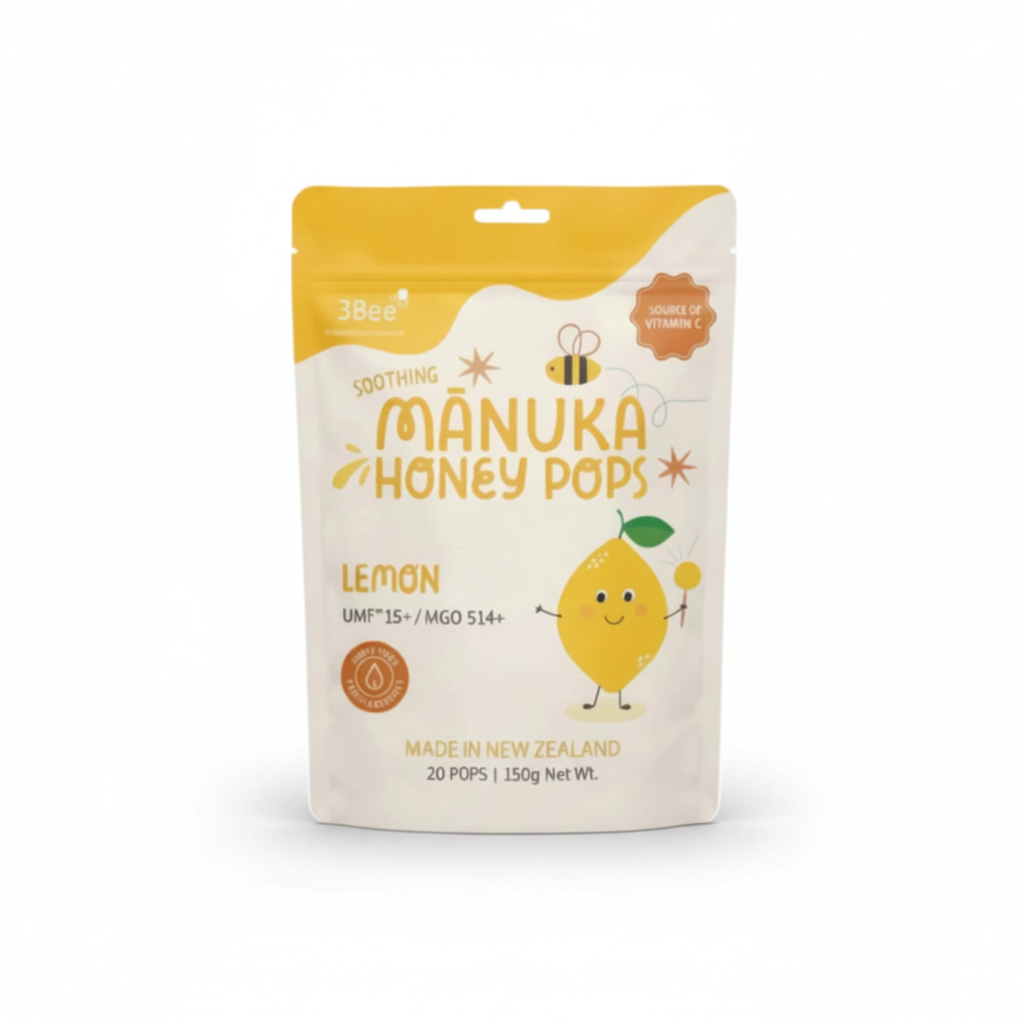 3BEE Manuka Honey UMF15+ Lemon Lollipops – 150g | Soothing Throat Relief, Immunity Boost & Antioxidant Power - Endnutrition.com