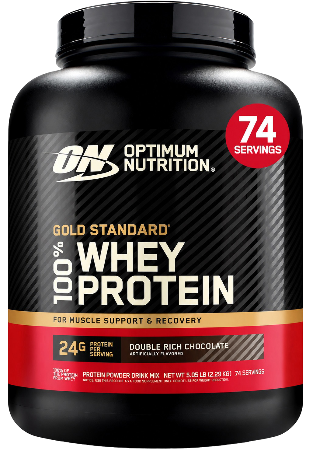Optimum Nutrition Gold Standard 100% Whey – Double Rich Chocolate, 5 lb – 24g Protein, BCAAs, Glutamine, Lean Muscle Recovery & Repair