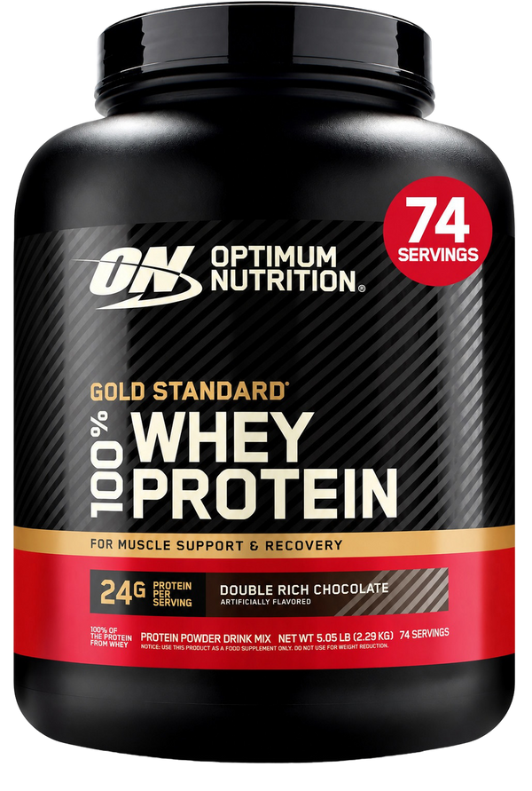 Optimum Nutrition Gold Standard 100% Whey – Double Rich Chocolate, 5 lb – 24g Protein, BCAAs, Glutamine, Lean Muscle Recovery & Repair