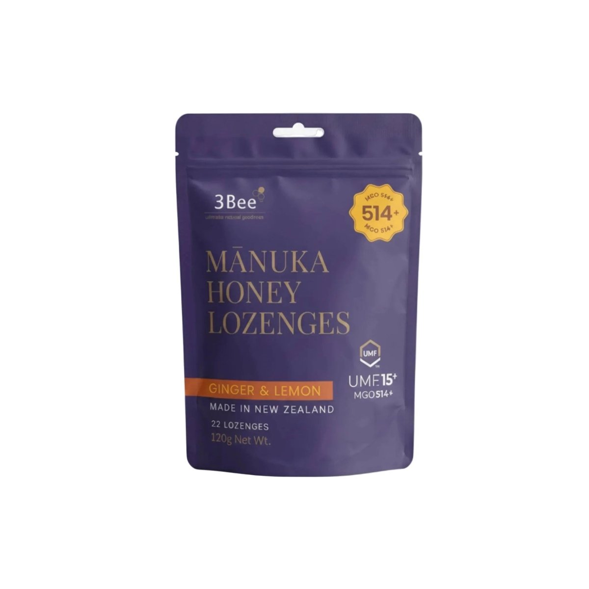 3Bee Manuka Honey UMF15+ Lozenges – Ginger & Lemon, 120g – Manuka Honey UMF15+| Soothing Relief, Immunity Support - endnutrition.com