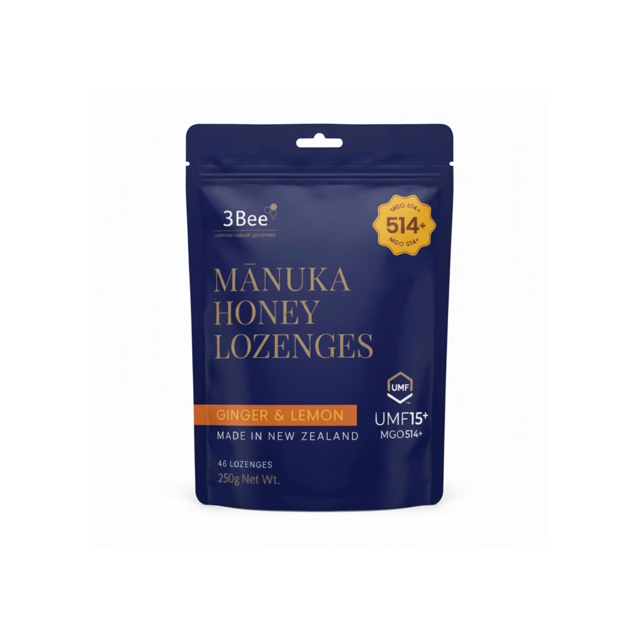 3BEE MHoney UMF15+ Lozenges – Ginger & Lemon, 250g – Manuka Honey UMF15+, Soothing Relief, Immunity Support - Endnutrition.com