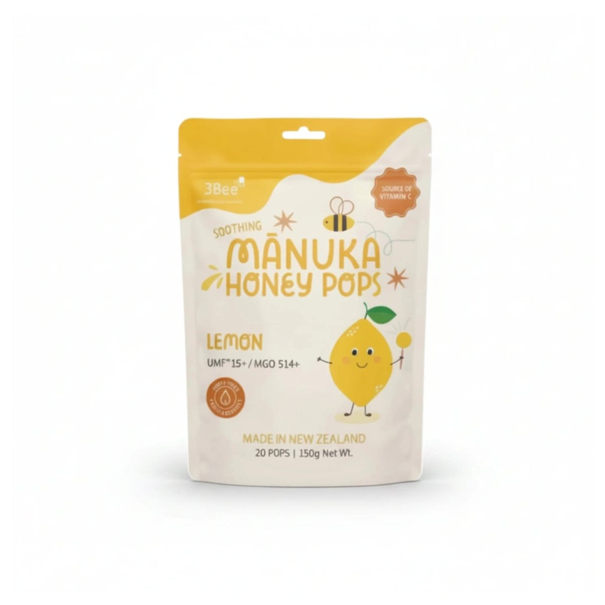 3Bee Manuka Honey UMF15+ Lemon Lollipops – 150g | Soothing Throat Relief, Immunity Boost & Antioxidant Power - endnutrition.com