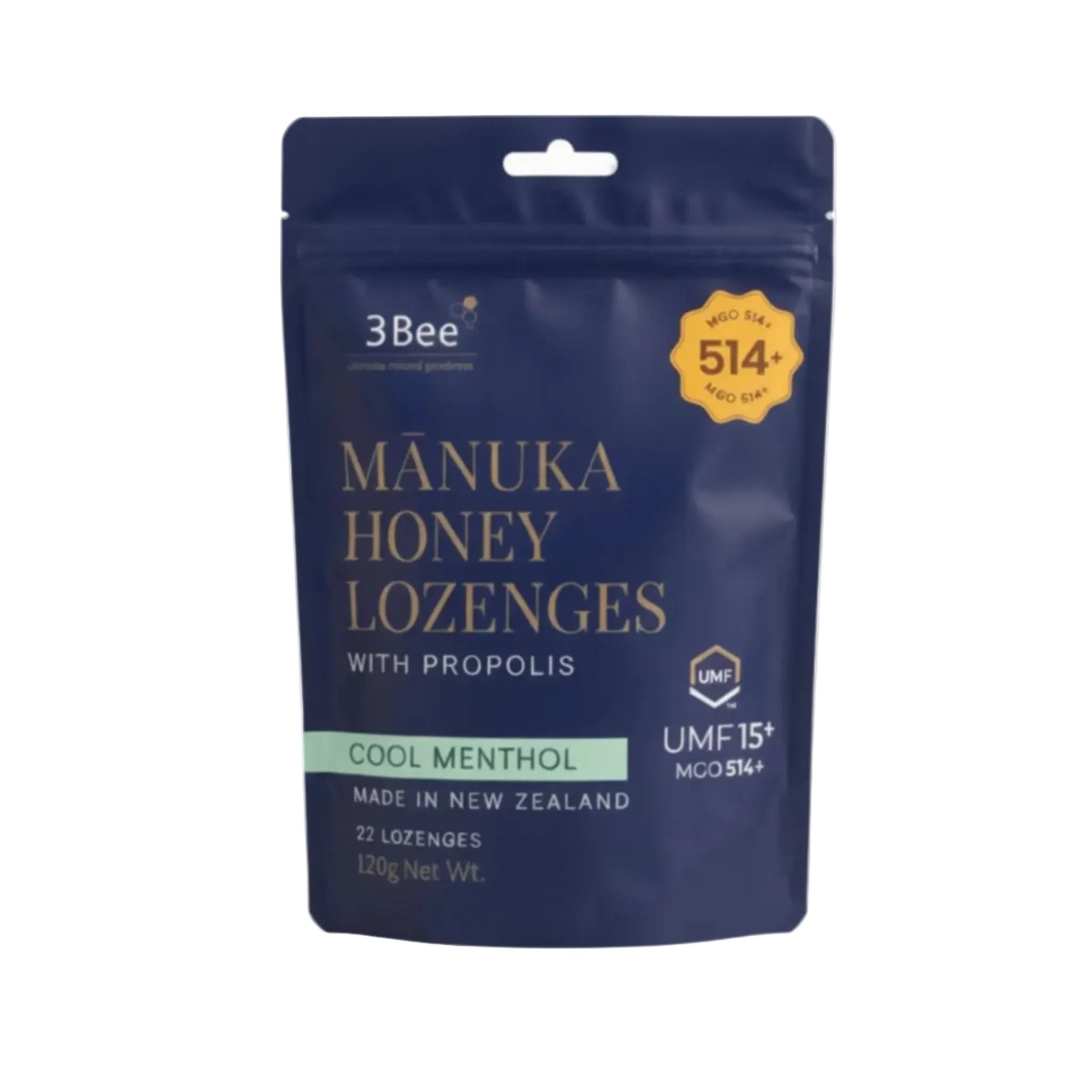 3BEE MHoney UMF15+ Lozenges – Menthol With Propolis, 120g – Manuka Honey UMF15+, Cooling Relief, Immunity Support - Endnutrition.com