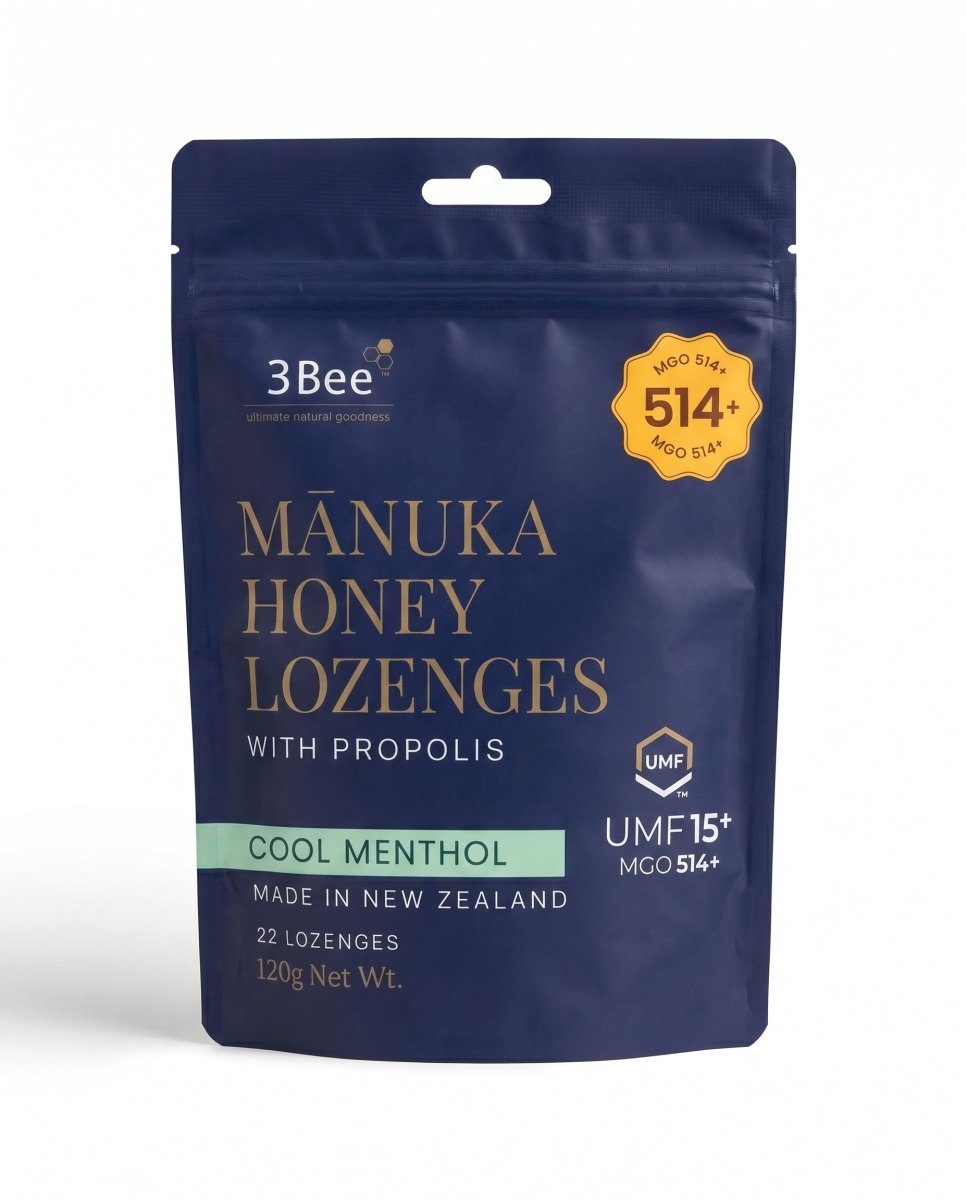 3BEE MHoney UMF15+ Lozenges – Menthol With Propolis, 120g – Manuka Honey UMF15+, Cooling Relief, Immunity Support - Endnutrition.com