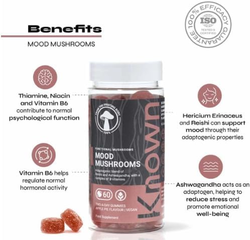 Known Mood Mushrooms Gummies – Lion’s Mane, B Vitamins, Brain Health & Hormone Balance, Natural Apple Pie Flavour – 60 Vegan Gummies, 1 Month Supply - END Nutrition