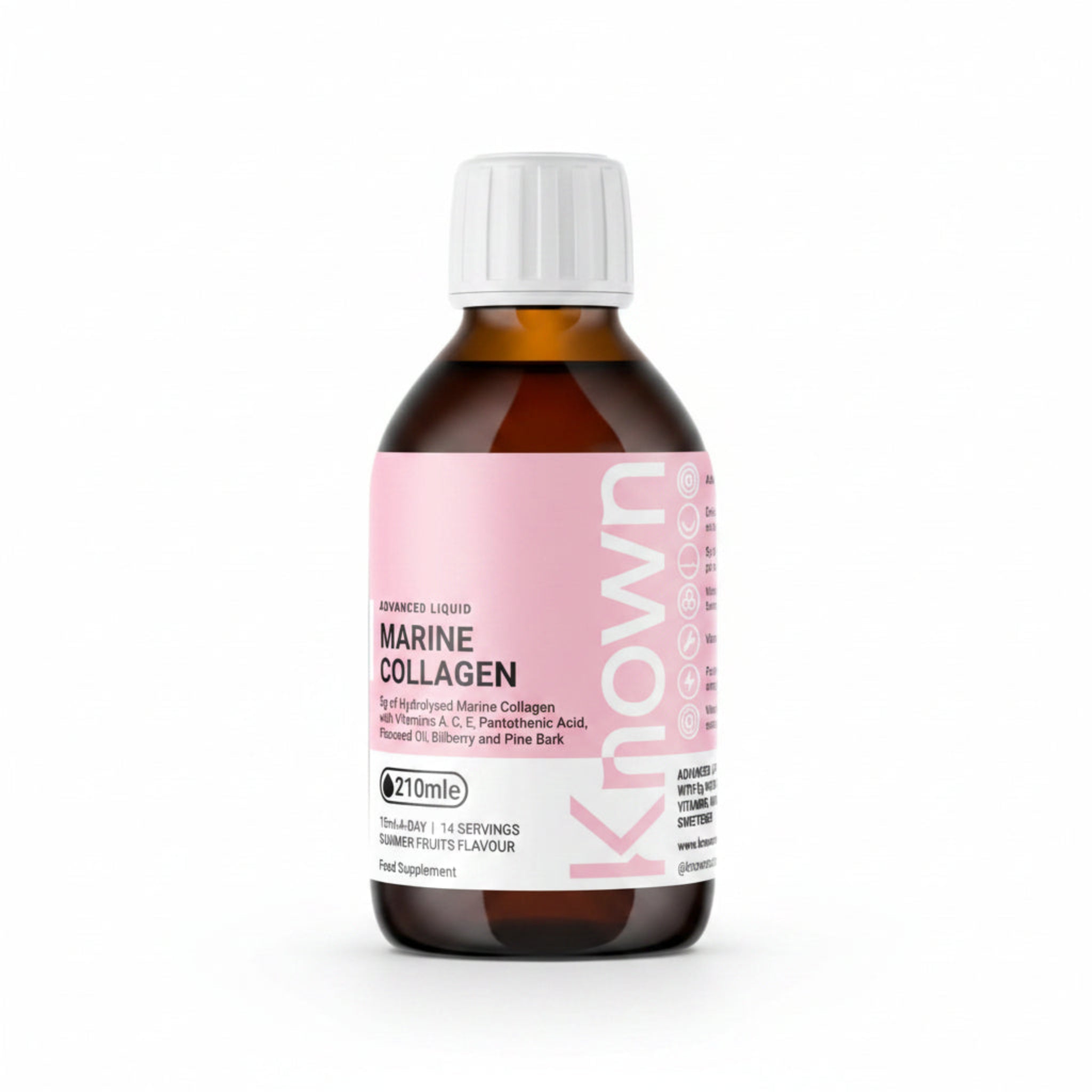 Known Advanced Hydrolysed Marine Collagen Liquid – 5000 mg Collagen, Vitamin A & C – Skin, Hair & Nail Support – Summer Fruits Flavour – 210 ml Bottle, 3rd Party Tested - END Nutrition