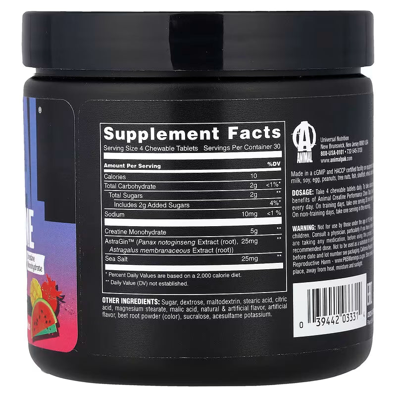 Universal Nutrition Animal Creatine Chews – Micronized Creatine for Strength, Recovery & Energy – Fruit Punch Flavor – 120 Chews