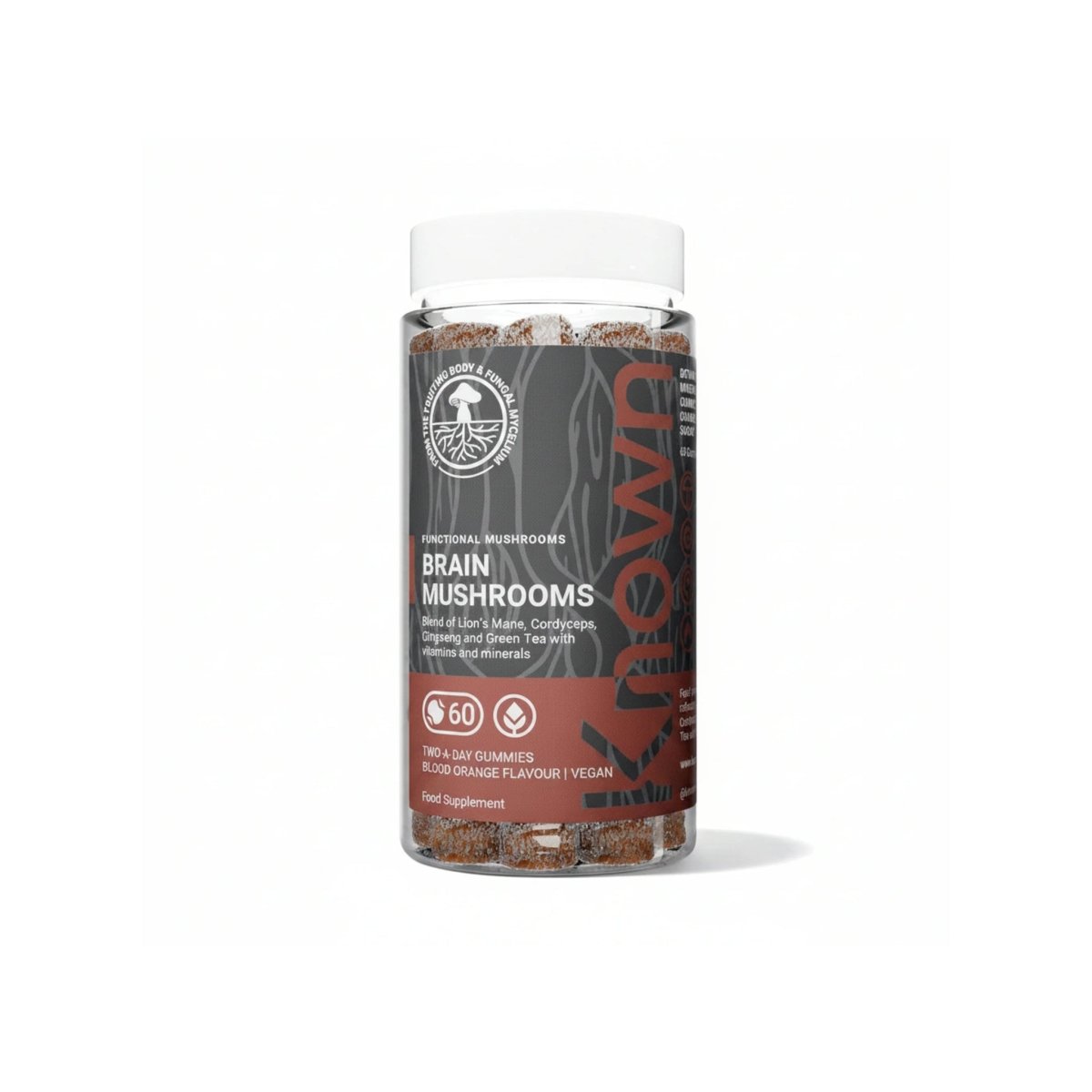 Known Tasty Brain Mushrooms Gummies – Lion’s Mane, Cordyceps, B Vitamins for Energy & Focus, Natural Orange Flavour – 60 Vegan Gummies, 1 Month Supply - endnutrition.com