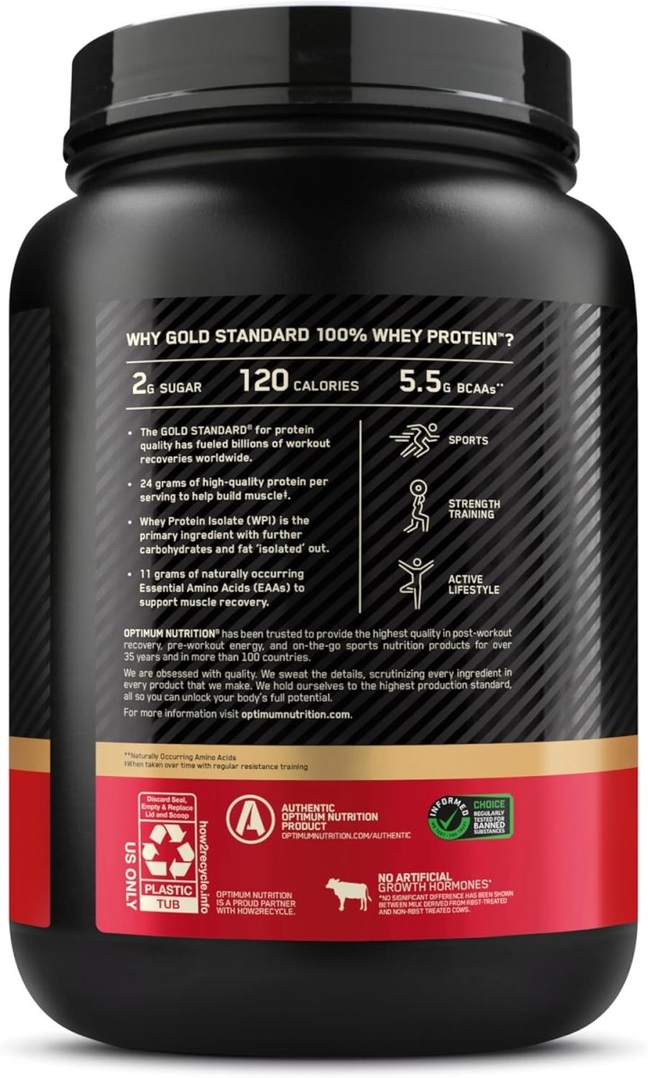 Optimum Nutrition Gold Standard 100% Whey – Vanilla Ice Cream, 5 lb – 24g Protein, BCAAs, Glutamine, Muscle Recovery & Lean Growth - Endnutrition.com