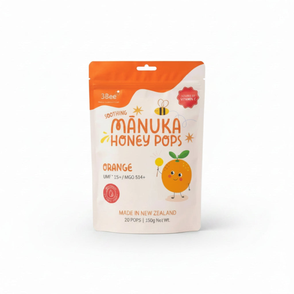 3BEE MHoney UMF15+ Lollipop – Orange, 150g – Manuka Honey UMF15+, Soothing Relief, Immunity Support - Endnutrition.com