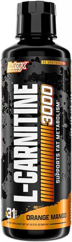 Nutrex Liquid L‑Carnitine 3000 – Orange Mango – 31 Servings – Fat Metabolism, Energy & Endurance Support