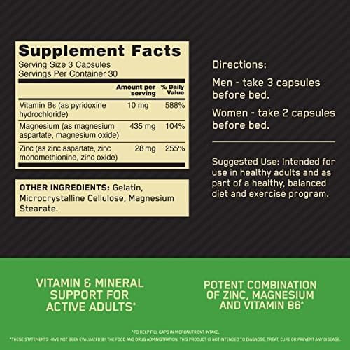 Optimum Nutrition ZMA – Zinc & Magnesium Supplement – 90 Capsules – Muscle Recovery, Sleep Support & Immune Health
