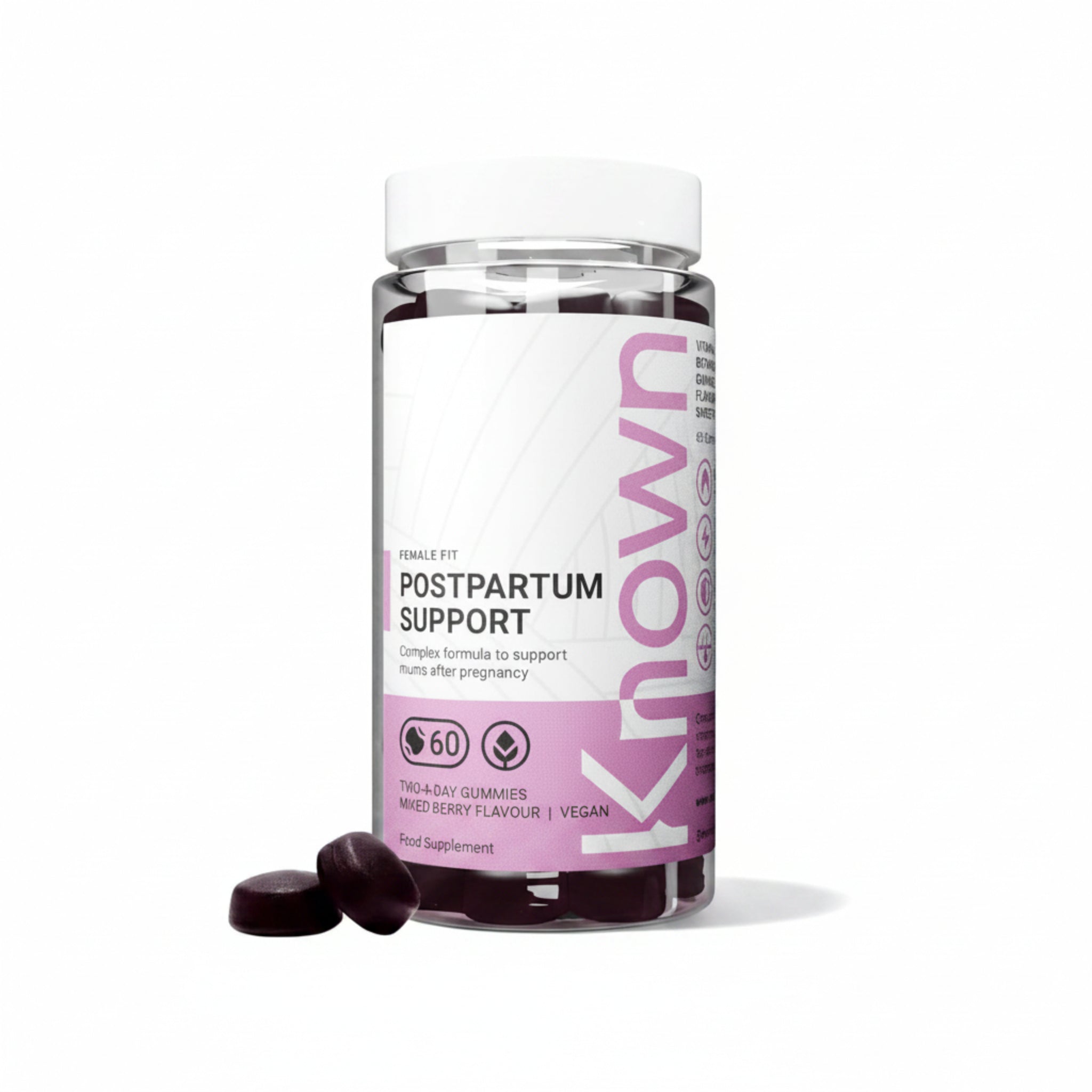 Known Postpartum Support Gummies – Mixed Berry Flavour, Vegan Multivitamin with Iron, Biotin, Choline & Vitamins for Recovery & Energy – 1 Month Supply - END Nutrition