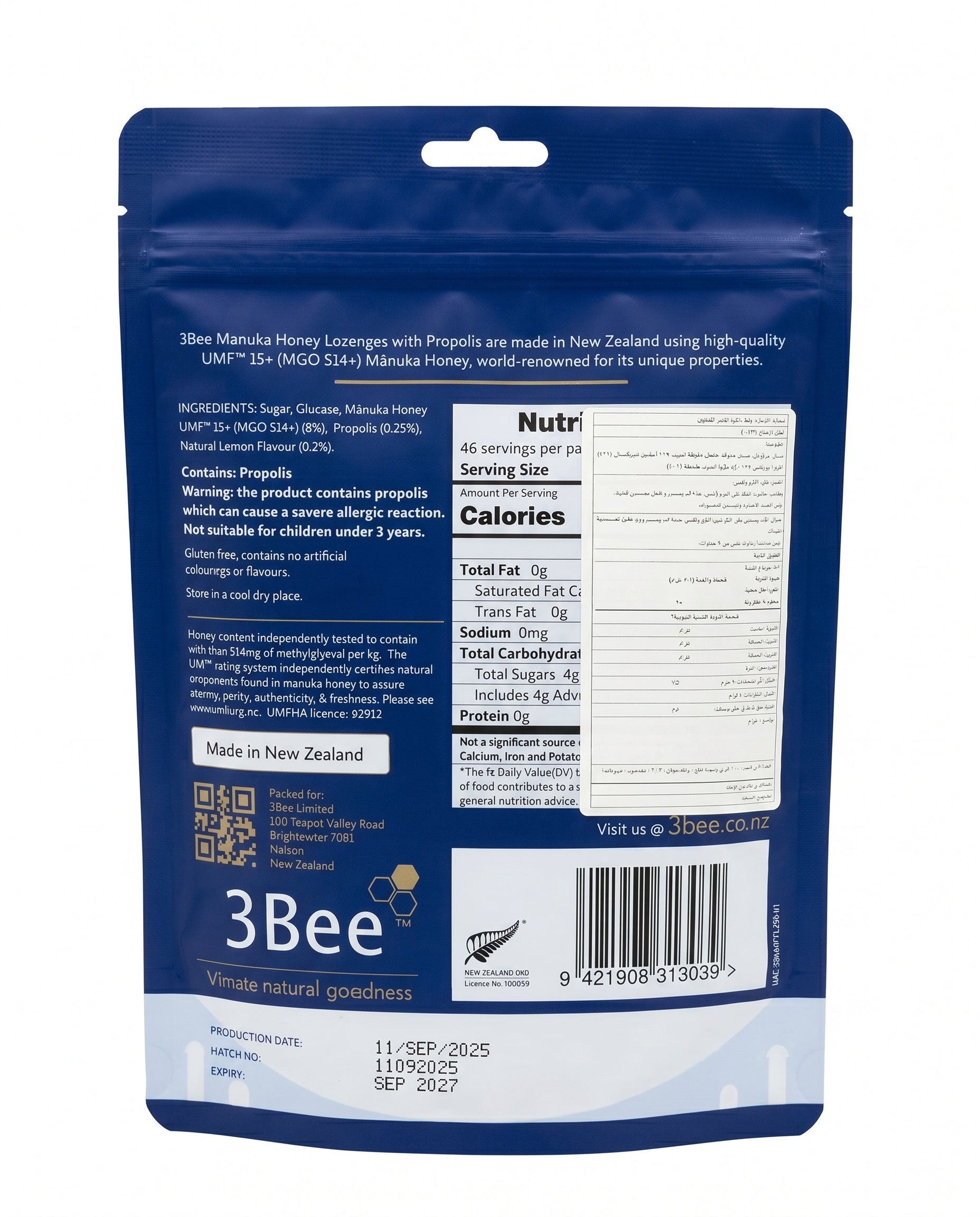 3BEE MHoney UMF15+ Lozenges – Lemon, 250g – Manuka Honey UMF15+, Soothing Relief, Immunity Support