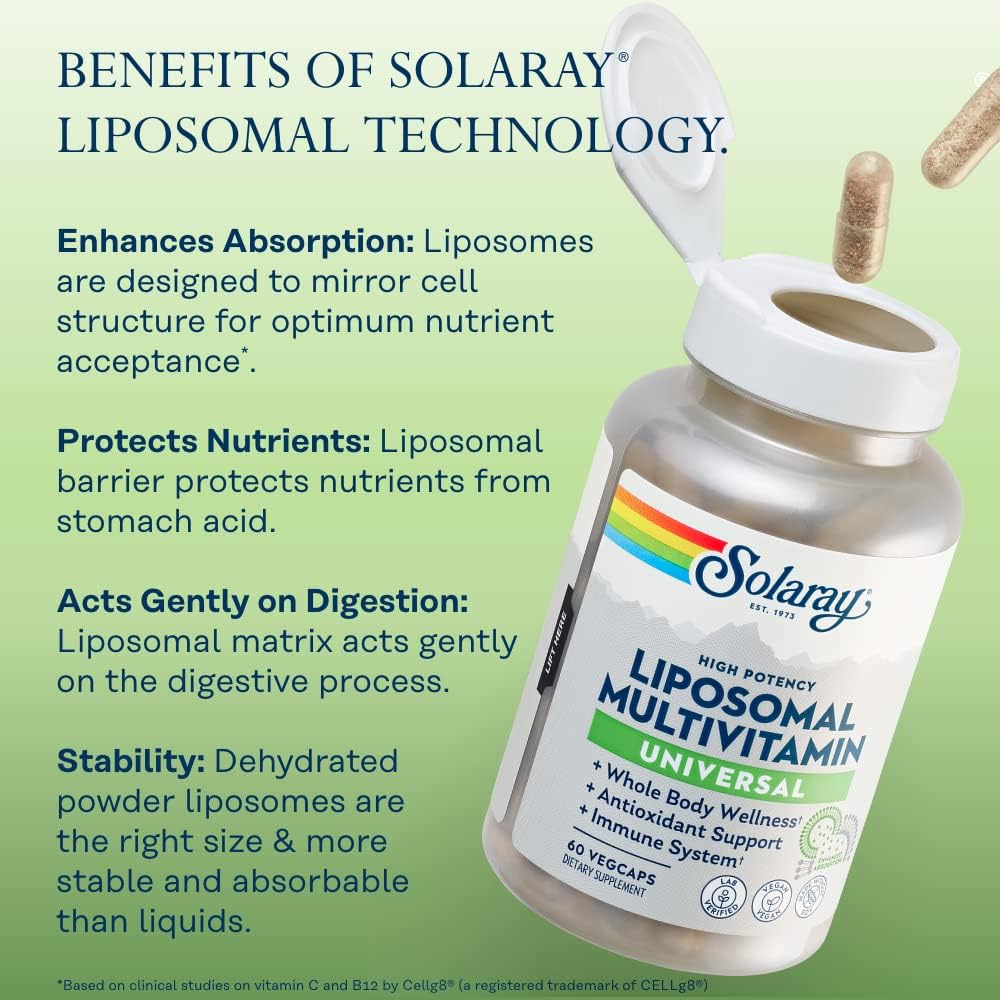 Solaray Universal Liposomal Multivitamin for Men & Women – High Potency, Enhanced Absorption with Vitamin C, D, Biotin & Methyl B‑12 – Immune, Energy & Bone Support – 60 Vegan Capsules - END Nutrition