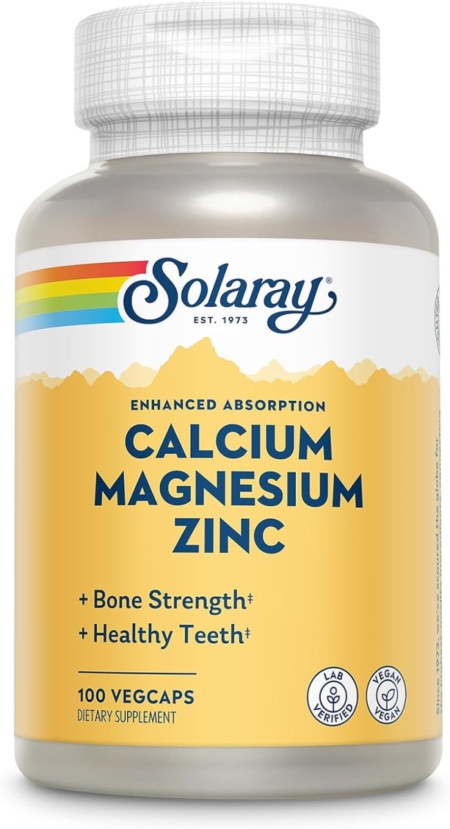 Solaray Calcium Magnesium Zinc – Bone Strength, Muscle Function, Heart & Immune Support – 100 Vegan Capsules - END Nutrition